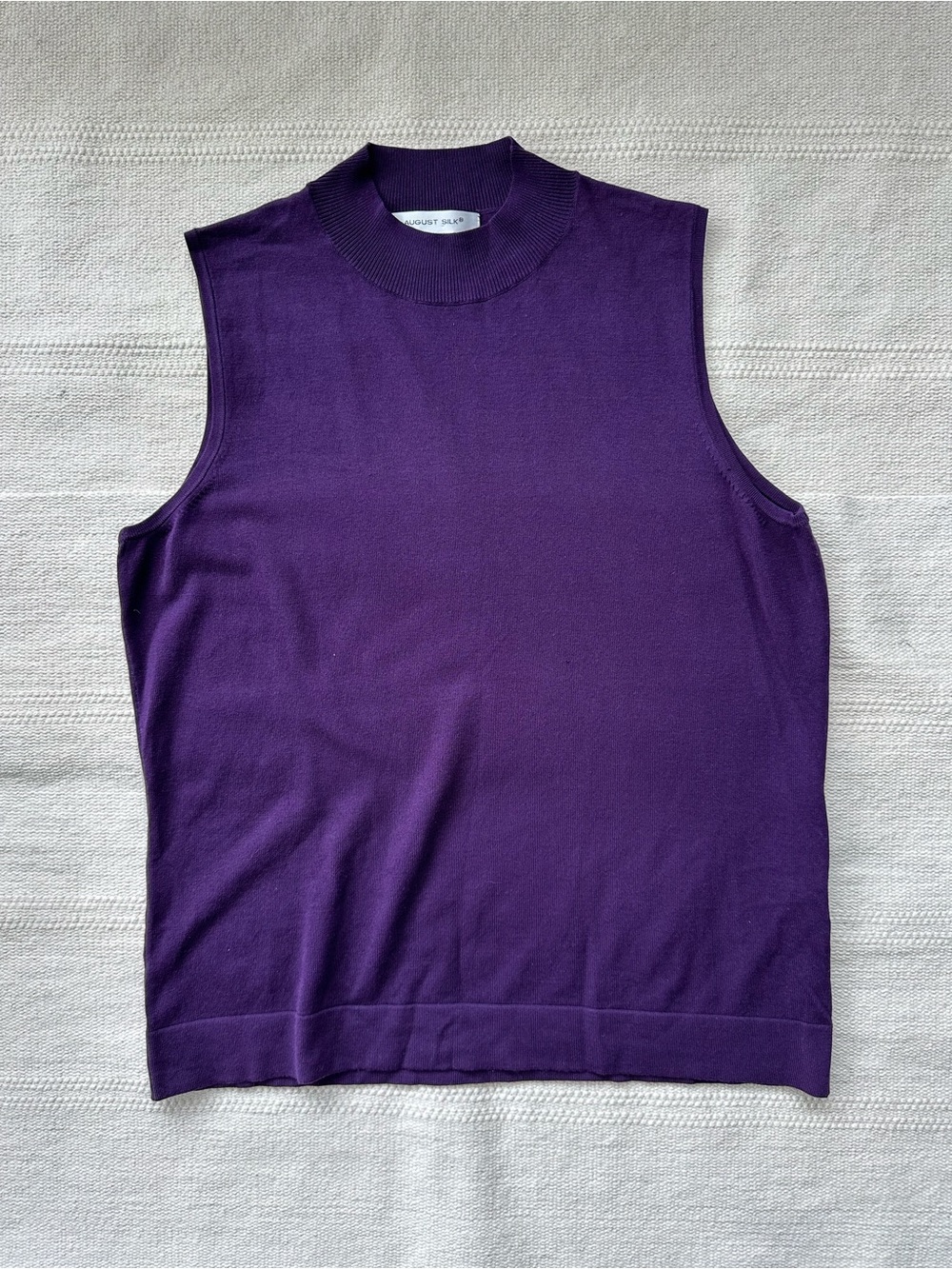 Silk Blend August Silk Mock-neck Sleeveless Purple Knit Top
